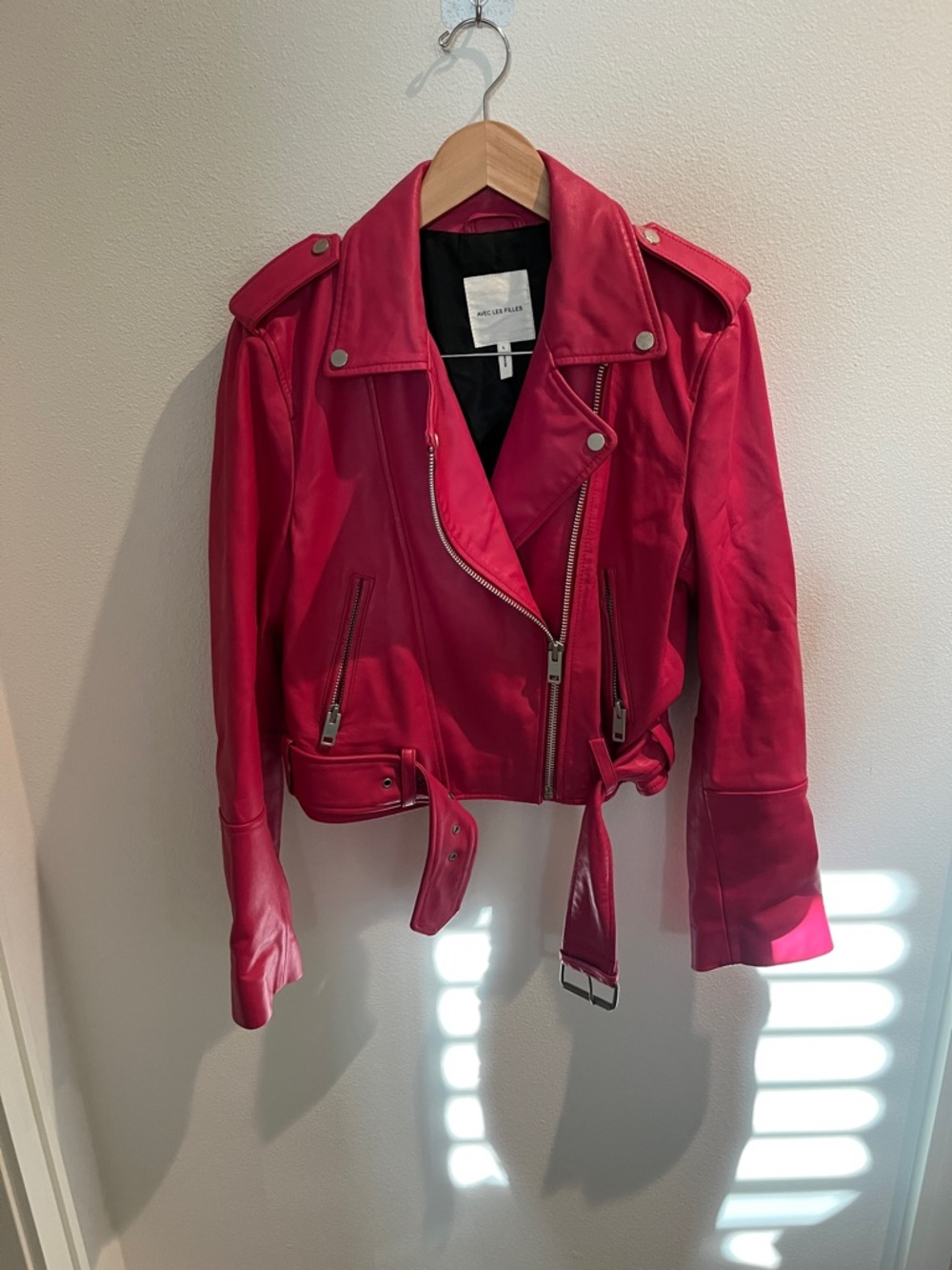 Avec Les Filles Barbie Pink🎀 Leather Moto Jacket with Belt Large